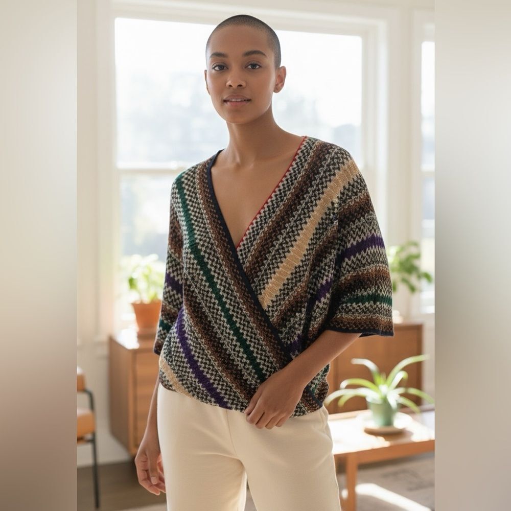 Auth NWT New Missoni Orange Label Stripe Shrug Wrap Poncho Shawl Pristine